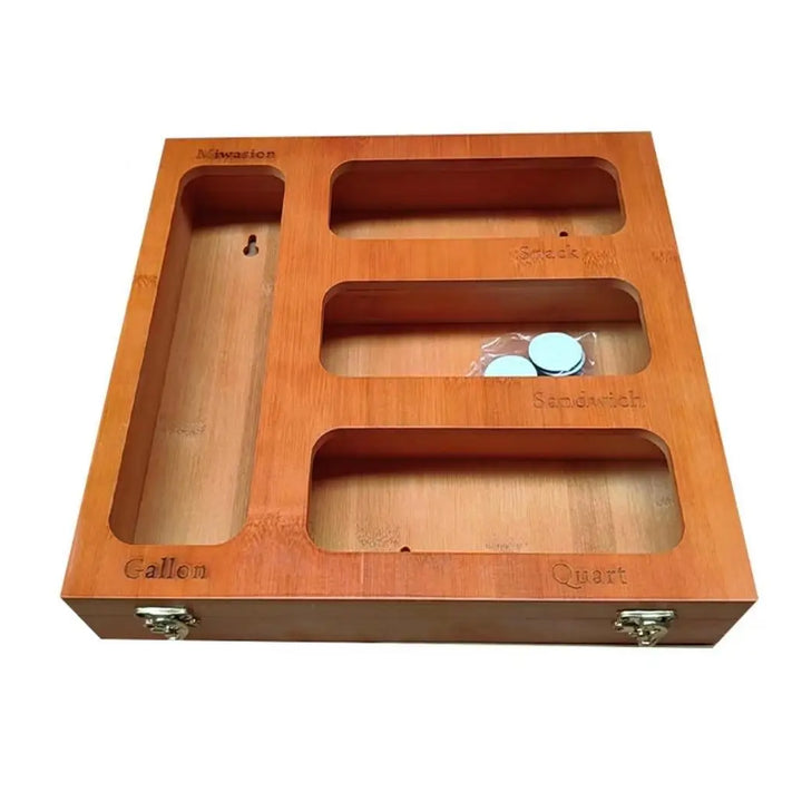 Bamboo Kitchen Storage Organizer & Wrap Dispenser – Neat, Tidy, Efficient